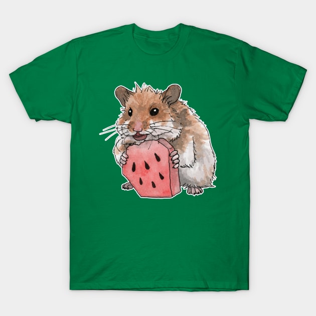 Golden hamster eating a slice of watermelon T-Shirt by Savousepate